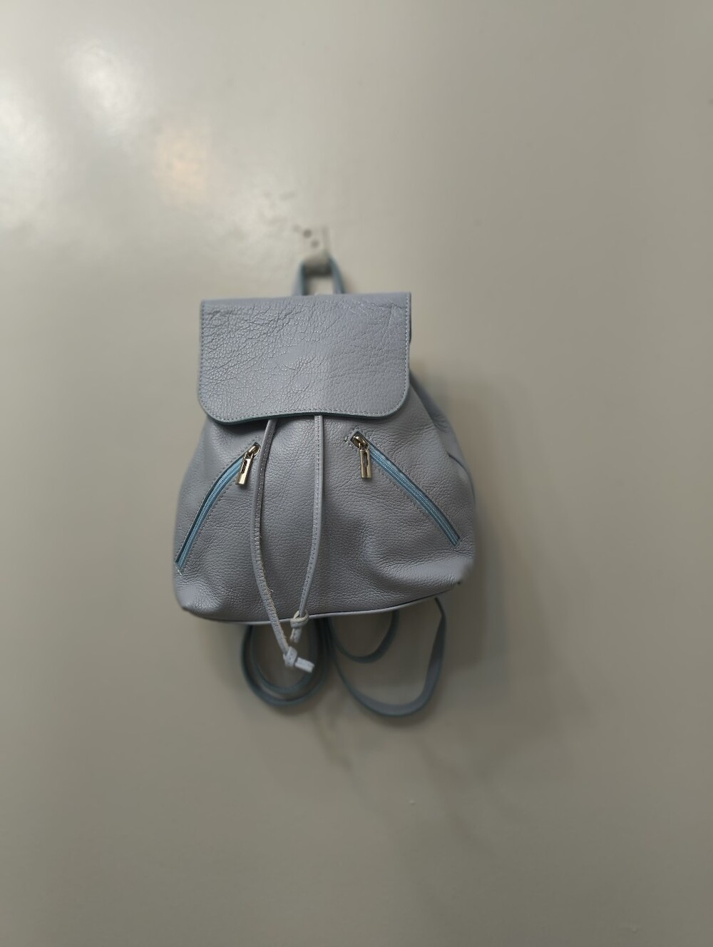 Made In Italy 100% Genuin Leather Blue Backpack School  College Students
